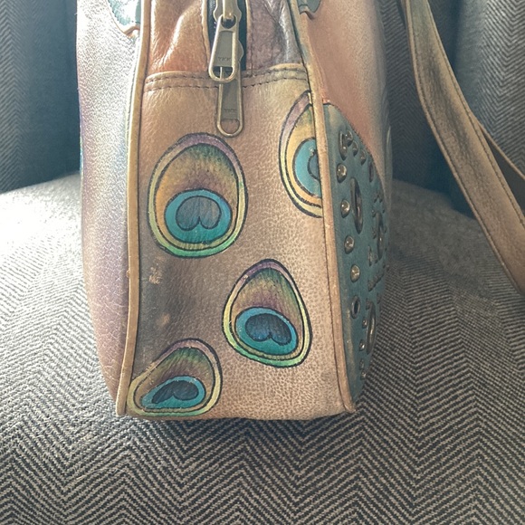 Anuschka purse, should bag, tote, large peacock original art - Picture 3 of 8